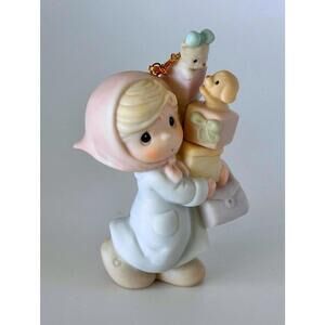 Precious Moments Girl In Pink Bonnet W Shopping & Playful Kitten And Puppies